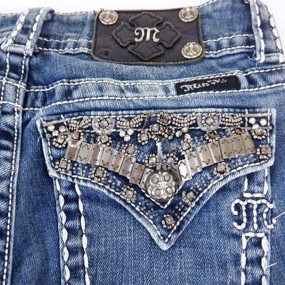 Miss Me metal & gems accts boot cut  jeans - Picture 5 of 7